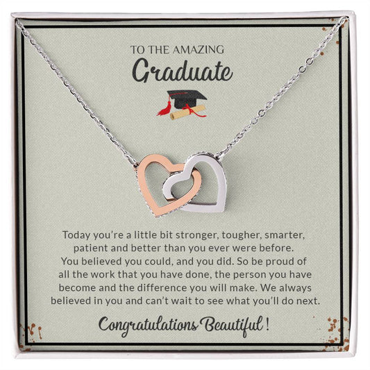 To My Amazing Graduate | Congratulations Beautiful - Interlocking Hearts necklace