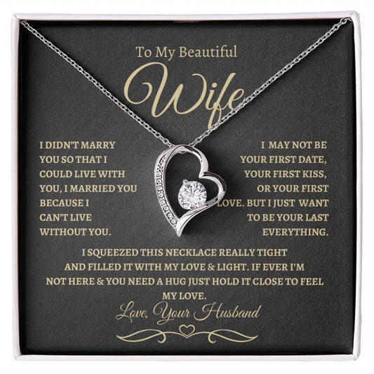 To My Beautiful Wife-Forever Love Necklace-Bl/Gold