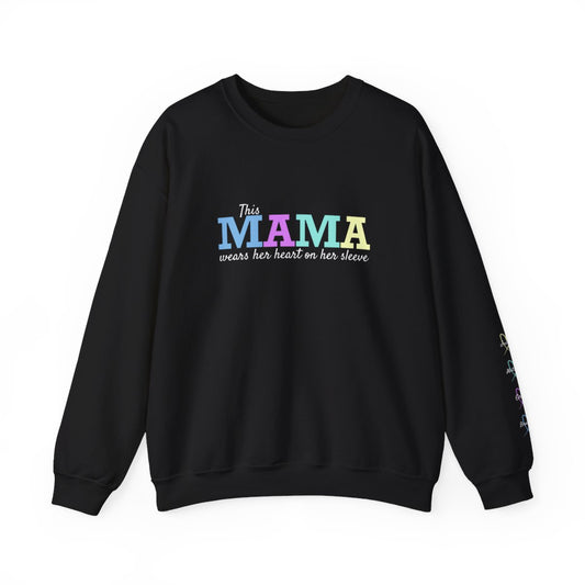 This MAMA wears her heart on her sleeve sweatshirt-Bl/Pastel